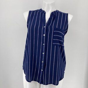 Stitch Fix Alice Blue Top Sleeveless Button Front Tank V Neck Navy Blue Size XL